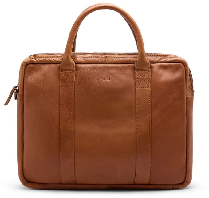Manfield - 18 inch cognac leren laptoptas