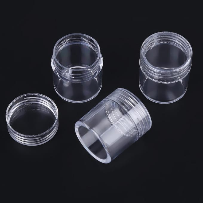 30 pcs Clear Plastic Jewelry Bead Storage Small Round Container Jars with Rectangle Box