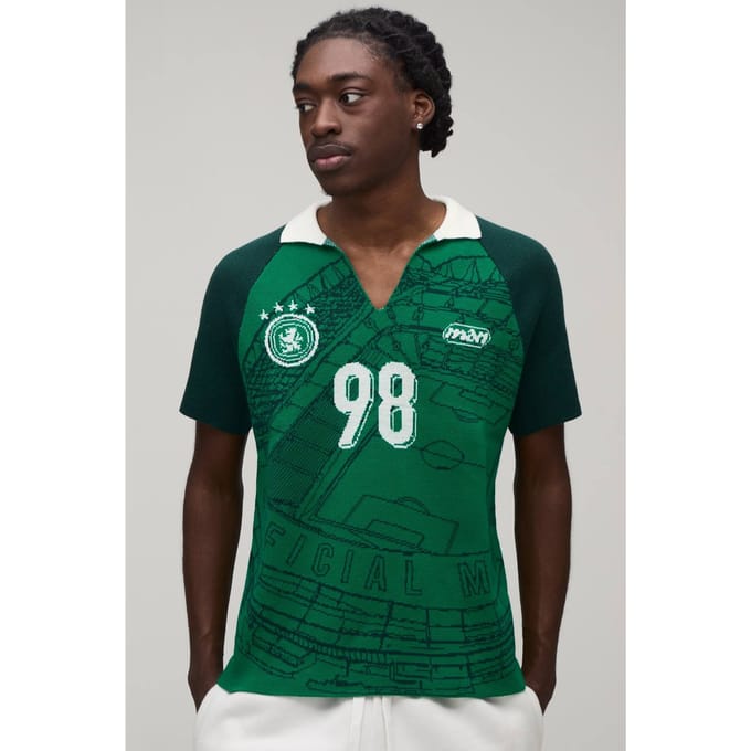 Varsity Jacquard Sportieve Raglan Gebreide Polo | Green | Size Medium