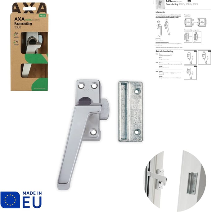 AXA Raamsluiting - 3308 - Raamkruk - Afsluitbaar met knop - Links naar buiten draaiend - Aluminium