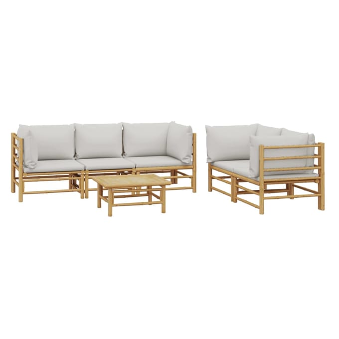 vidaXL - 6-delige - Loungeset - met - kussens - bamboe - lichtgrijs