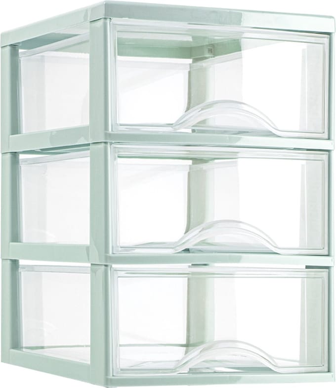 Plasticforte Ladeblokje/bureau organizer met 3x lades - transparant/mintgroen - L18 x B25 x H25 cm