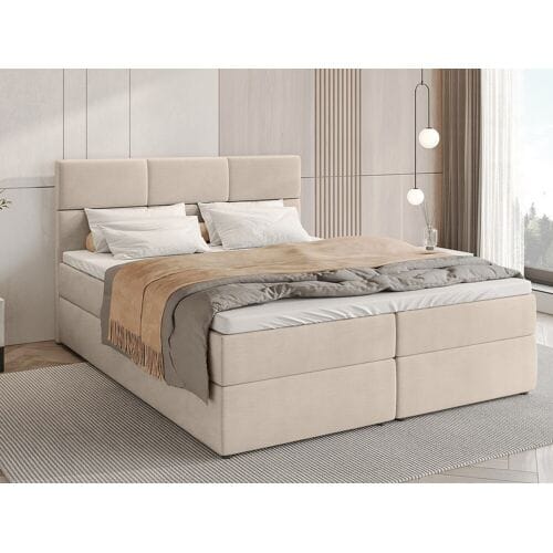 BroMARKT Boxspringbed met hoofdeinde, matras en dekmatras - BOSTON - 160x200 - beige