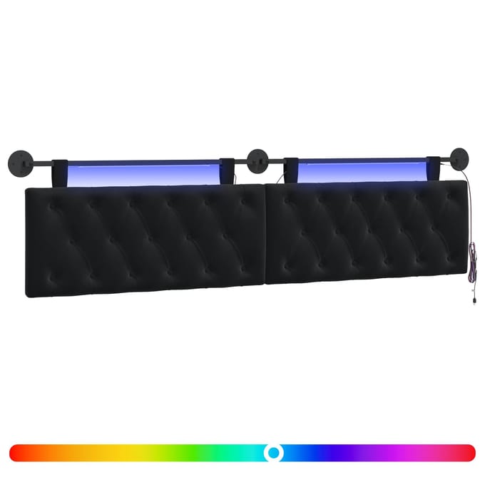 vidaXL - Hangend - hoofdbord - Met - LED-verlichting - Zwart - Fluweel