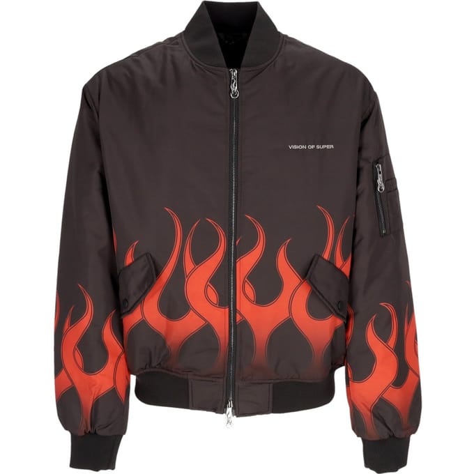 Flames Bomber Heren Bomberjack Zwart/rood
