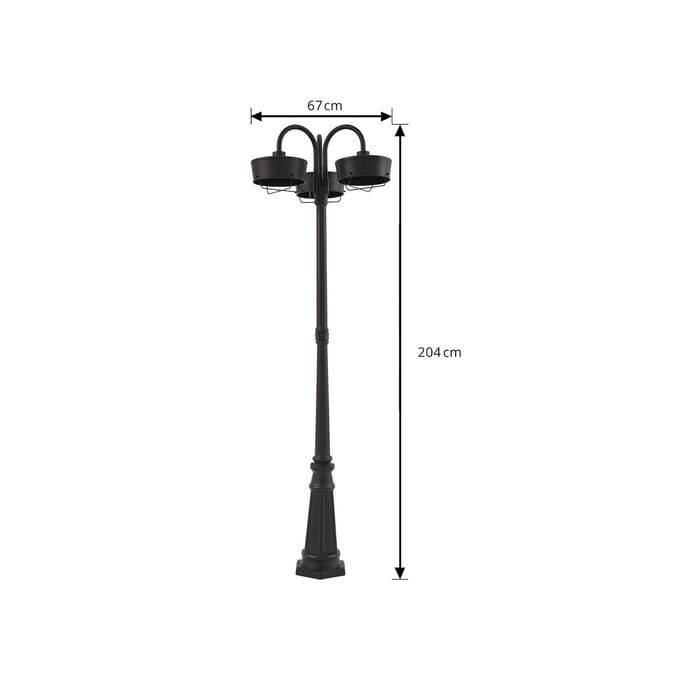 PRIOS LED buitenlamp Thorus, 204 cm, zwart, 3-lamps, IP44
