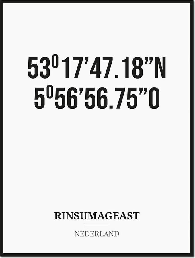 Poster/kaart RINSUMAGEAST met coördinaten