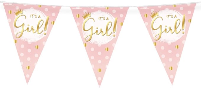 Party flags foil it's a girl! | 6 stuks