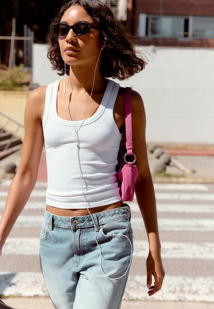 Stradivarius Katoenen racerback top met ribstructuur  Wit M