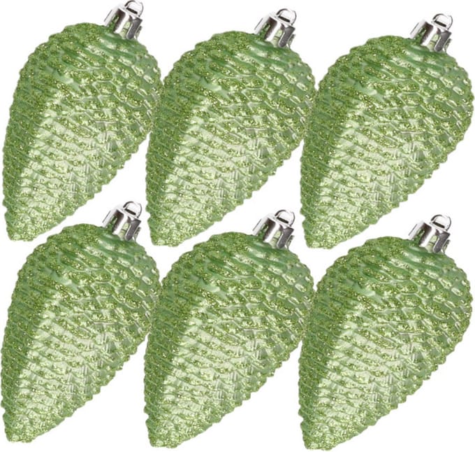 Kerstornamenten dennenappels - 6x st - groen glitter - kunststof -8 cm
