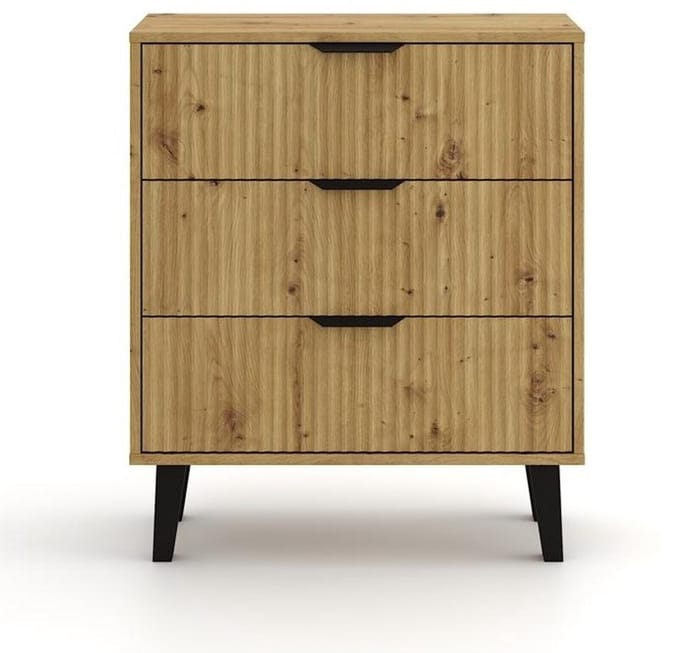 MALWA SCANDI - Ladekast - 3 lades - geribbelde fronten - eik Artisan