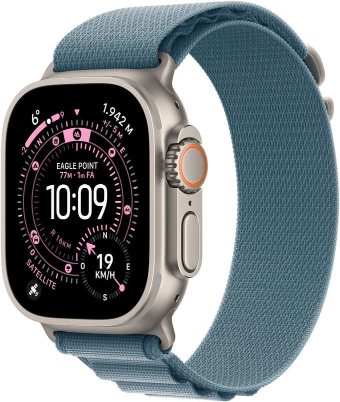 Apple Watch Ultra 3 Cellular 49mm Natural Titanium Case with Light Blue Alpine Loop - Medium