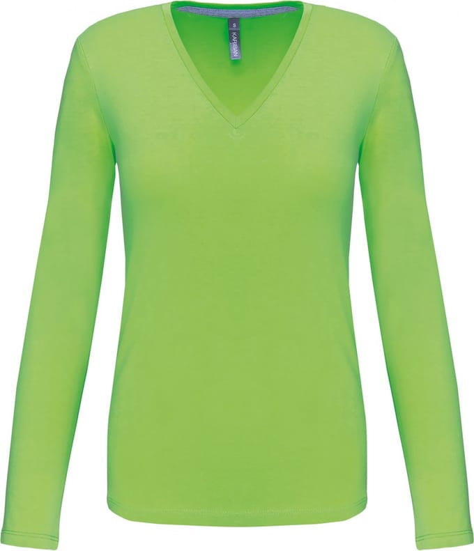 Kariban Dames t-shirt V-hals lange mouwen K382 - Lime - M