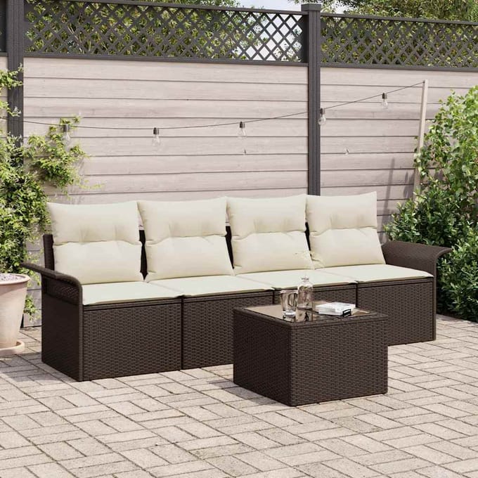 vidaXL - Tuinbank - Set - 5 - st - Bruin - en - Crème - poly - rattan