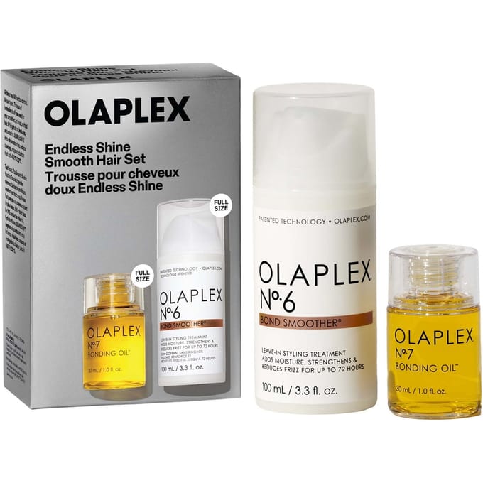 OLAPLEX Ensemble Cheveux Lisses Brillance Infinie: Huile de Liaison No7 30ml + Soin Coiffant Sans Rinçage No6 100ml 2pcs