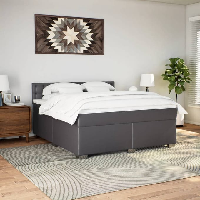 vidaXL - Boxspring - met - matras - kunstleer - grijs - 180x200 - cm