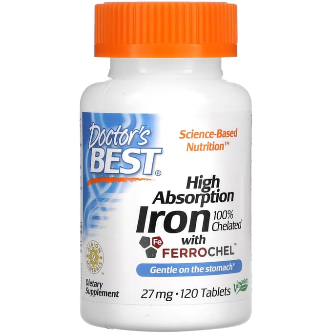 Doctor's Best, supplément de fer hautement absorbable, avec Ferrochel, 27 mg, 120 comprimés