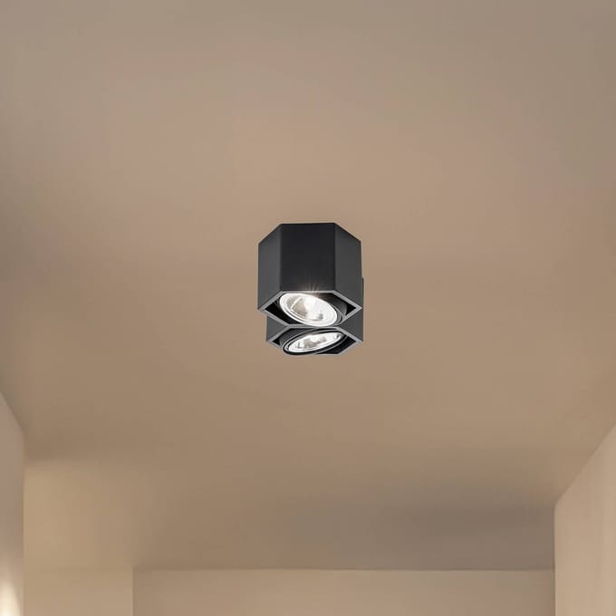 Argon Plafondlamp Elvas, draaibaar, 2-lamps, zwart