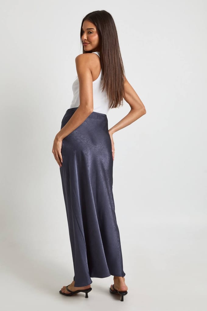 boohoo Dames Satijnen Maxi Rok | Navy | Maat: 10