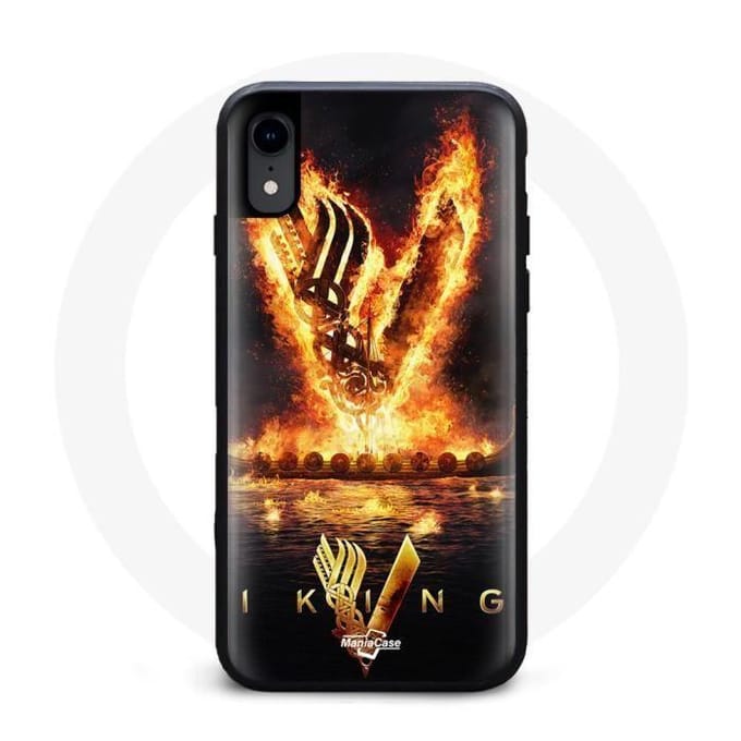Coque pour Iphone X Vikings Série Saison 6 logo V Epée de Feu Fond Noir