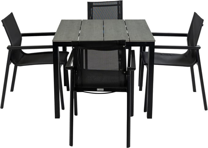 90x90 Cyprus | Grey + 4x Stapelbare tuinstoel Delia | Black | Textileen | Brafab
