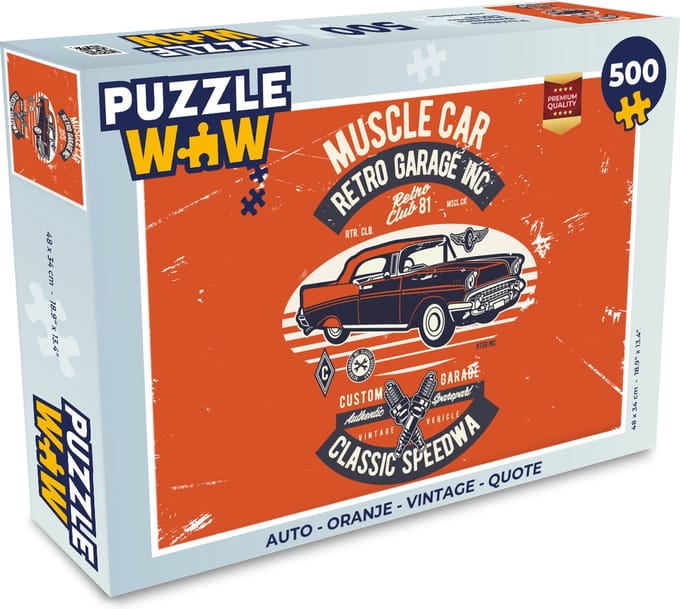 Puzzel Auto - Oranje - Vintage - Quote - Legpuzzel - Puzzel 500 stukjes