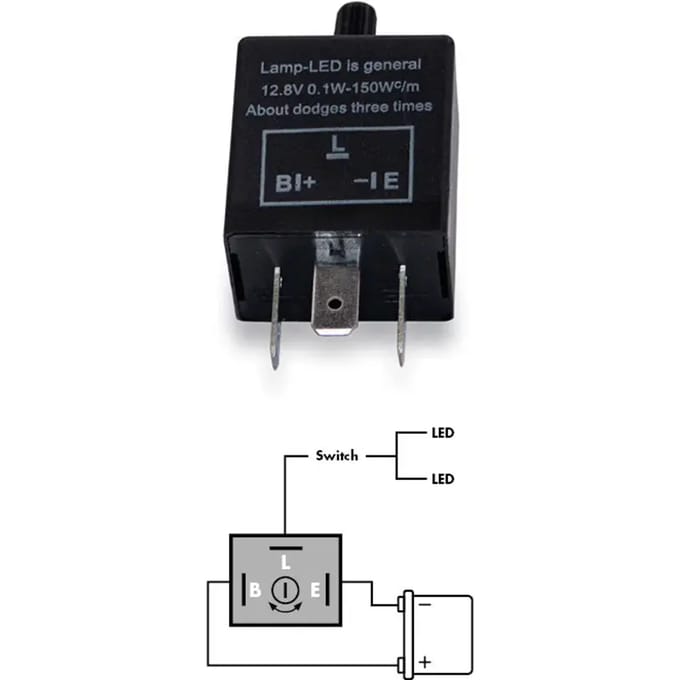 Knipperlichtrelais LED 12V universeel 3 aansluitingen instelbaar voor motor TAAC RU3P