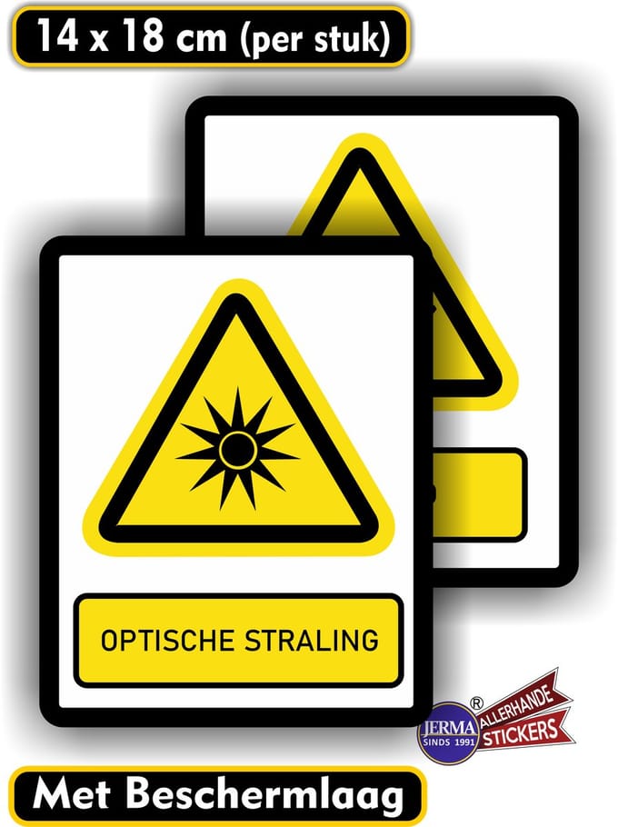 Jerma - Optische straling - Sticker - set 2 st - 14 x 18 cm - ISO norm - Weerbestendig - Zelfklevend