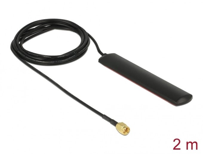 Delock GSM UMTS LTE WLAN 2.4 GHz Antenna SMA plug 2 dBi omnidirectional fixed black self-adhesive