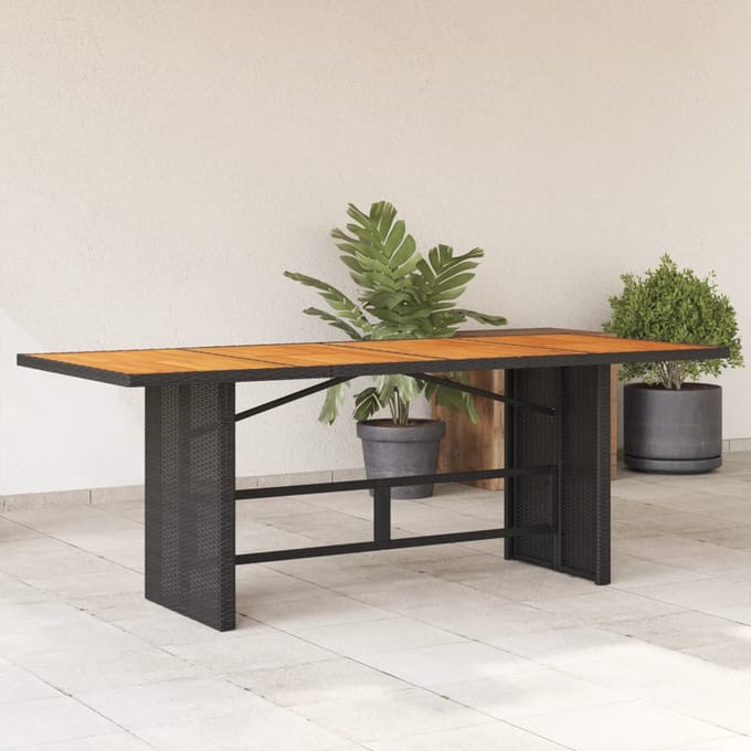 vidaXL - Tuintafel - met - acaciahouten - blad - 190x80x75 - cm - poly - rattan - zwart