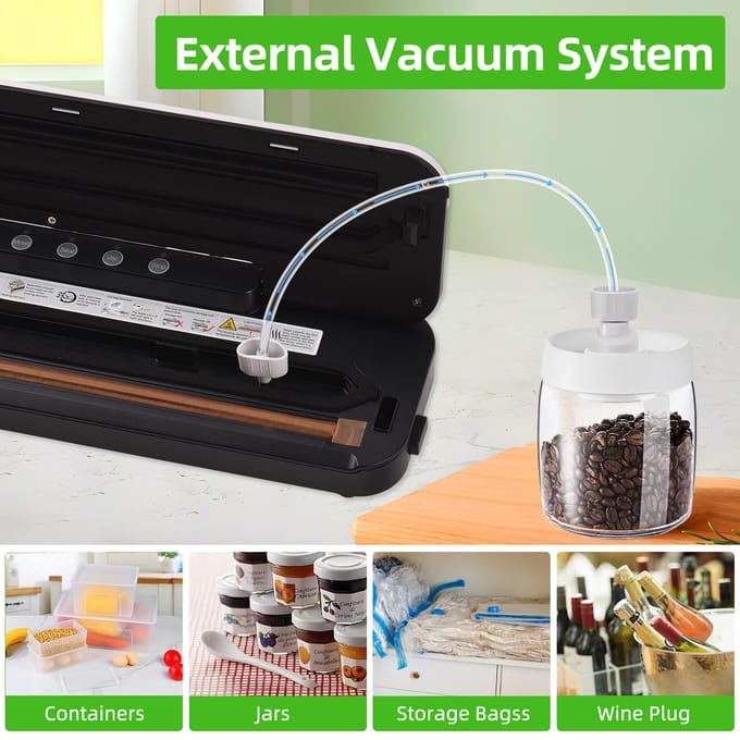 Vacuümsealer Machine 55KPa Zuigkracht Automatische vacuümluchtvoedselverzegelaar met externe snijder EU Plug zilver