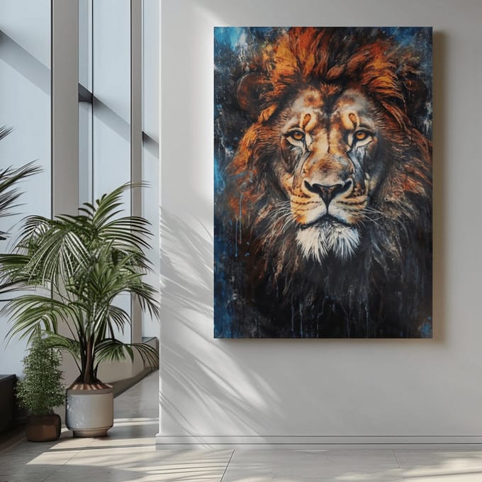 Canvas Schilderij - Wilde Dieren - Leeuw - Portret - 90x60x2 cm