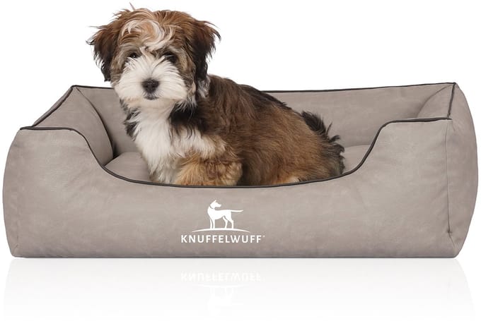 Knuffelwuff Hondenbed Scottsdale van kunstleer M-L 85 x 63cm lichtgrijs