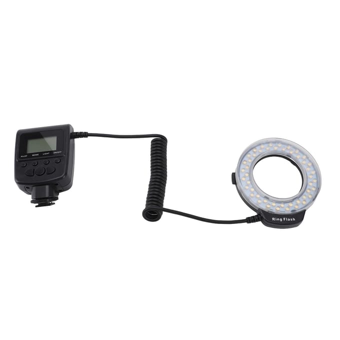 48LED Macro Flitslicht met LCD-scherm Vermogensregeling Adapterringen Flitsdiffusor voor DSLR white