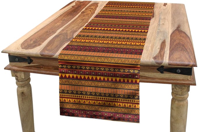 ABAKUHAUS Afrikaanse tafelrunner – 40x180 cm – Multi Mosterd/Bruin, machinewasbaar