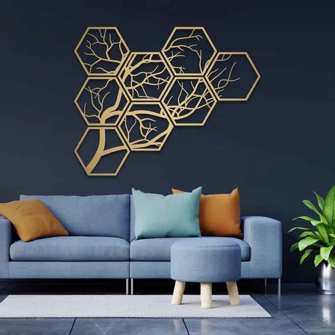 Metalen Wanddecoratie Levensboom – 3D Wandkunst – Goud – 81 x 65 cm