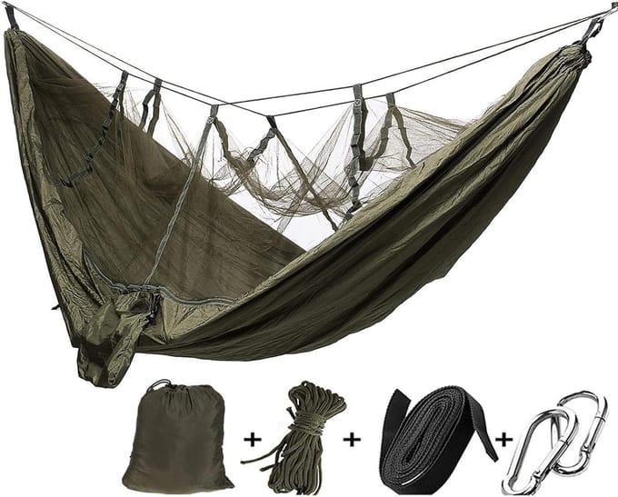 Hangstoel Schommel - Camping Hangmat - Outdoor Ontspanning - Ultralight Ontwerp - Met Net - Legergroen