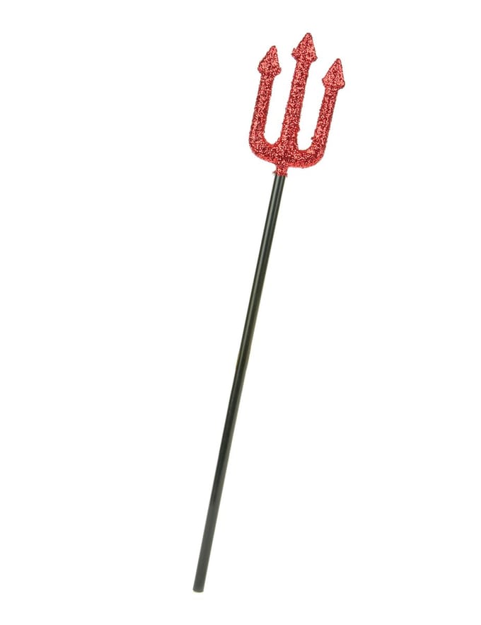 Duivel glitter drietand rood 58 cm - Halloween verkleed accessoires - Duivel accessoires