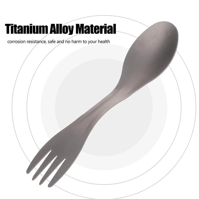 Draagbare 2-in-1 lepel-vorkcombinatie van titaniumlegering voor buiten, voor picknicks, kamperen en reizen zilver