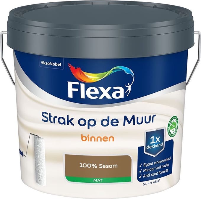 Flexa - Strak Op De Muur Binnen Mat - 100% Sesam - Mengverf - 5 L