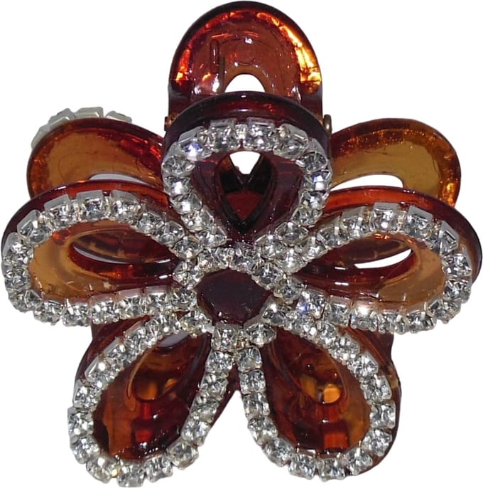 Haarklem met strass bloem bruin