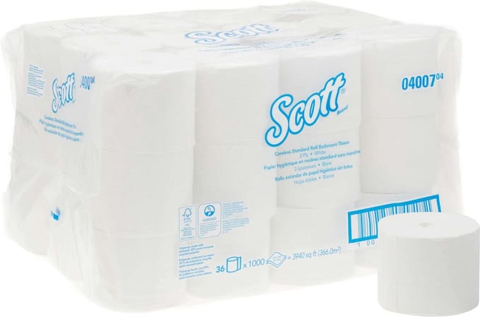 Scott® Toiletpapierrol, Hulsloos, 2-Laags, 1000 vel, Wit (pak 36 rollen)