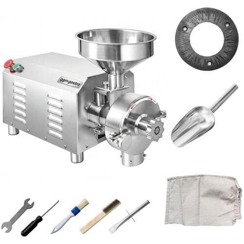 GGM Gastro Elektrische graanmolen PROFESSIONEEL - 40-60kg/u - traploos instelbare maalgraad - 1500 tpm - 3kW - 230V zilver