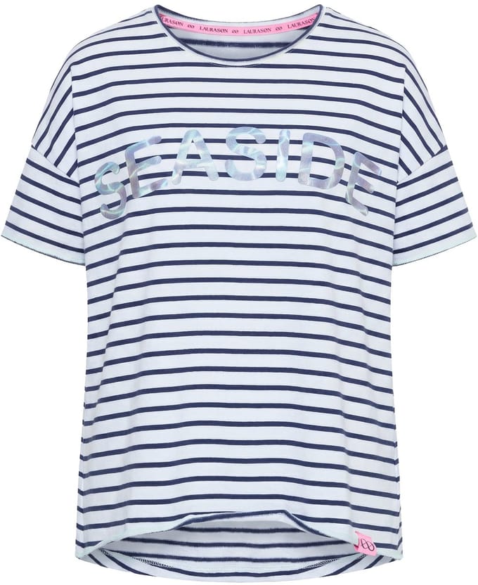 Laurasøn - Dames - sweatshirt met strepen oversized met korte mouw - Navyblauw - Maat 44+