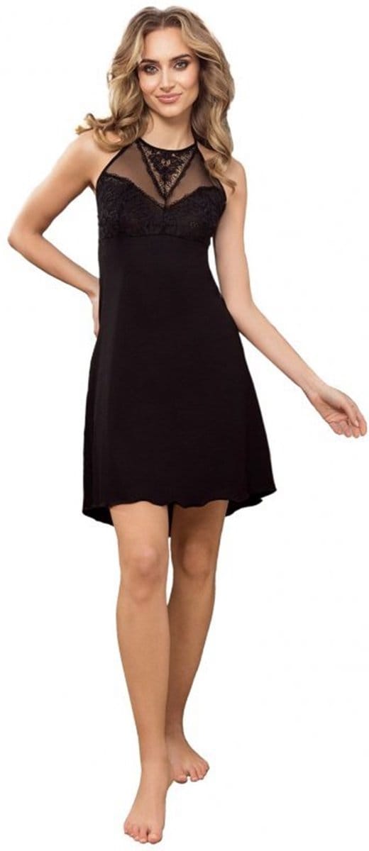 Nachthemd - viscose met verleidelijke tule en kant - zwart - Eldar Melisa S