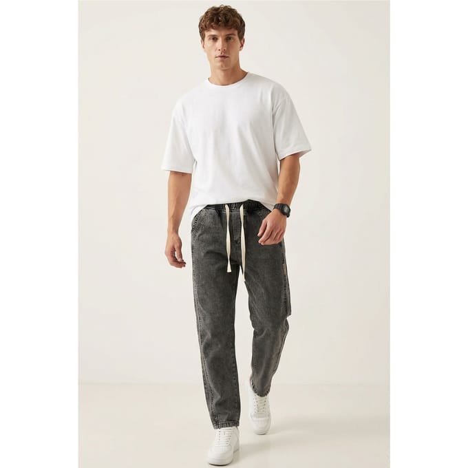 Opvallende Denim Broek met Touwsluiting Taille