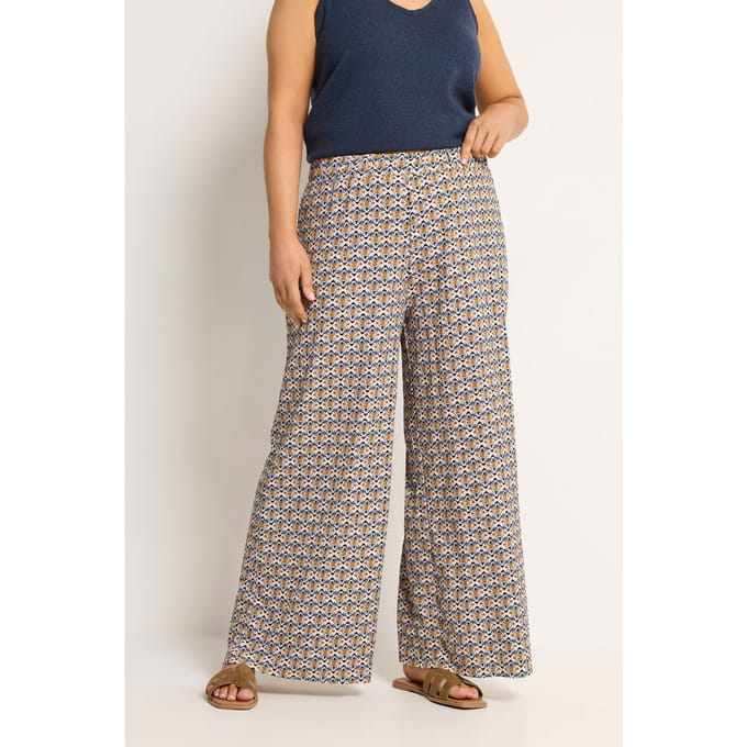 Yours Naturel Bruine Geometrisch Getextureerde Wijde Broek Size 48