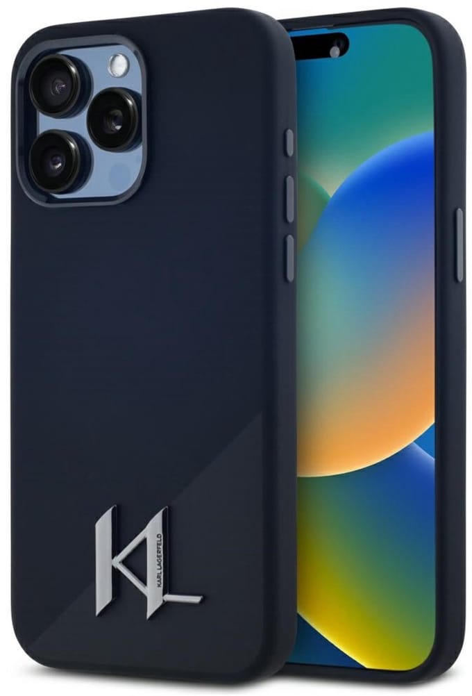Karl Lagerfeld Silicone Shadow Metal Initial - iPhone 15 Pro Case - MagSafe - Zwart