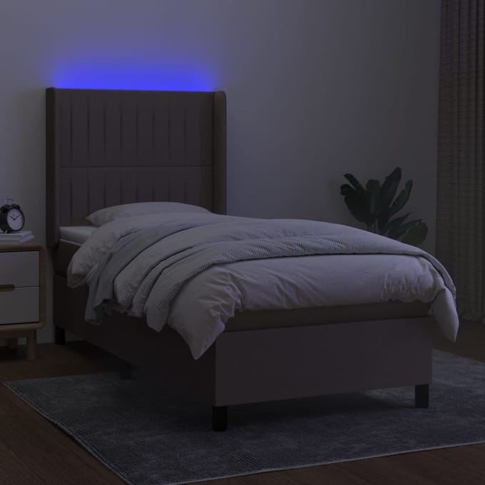 vidaXL - Boxspring - met - matras - en - LED - stof - taupe - 80x200 - cm