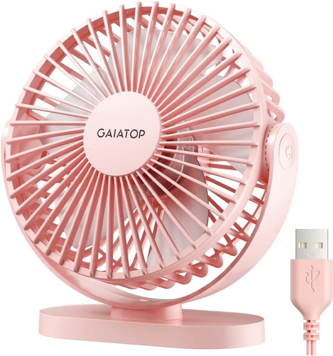 Tafelventilator USB – Mini Ventilator Stil, 3 Snelheden, 90° Draaibaar, Lichtgewicht, Compact Design Roze